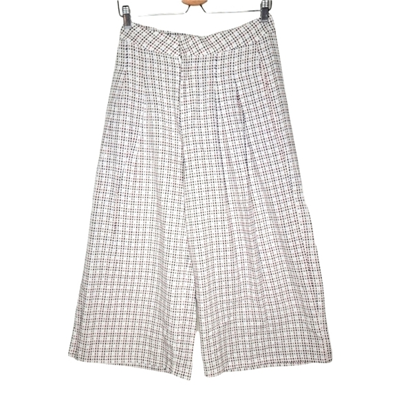 FARROW Fran Pleated High Rise Trousers Checked Jacquard Gaucho Women Medium Red - Picture 2 of 13